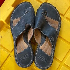 Born Dark Leather Slide Sandals